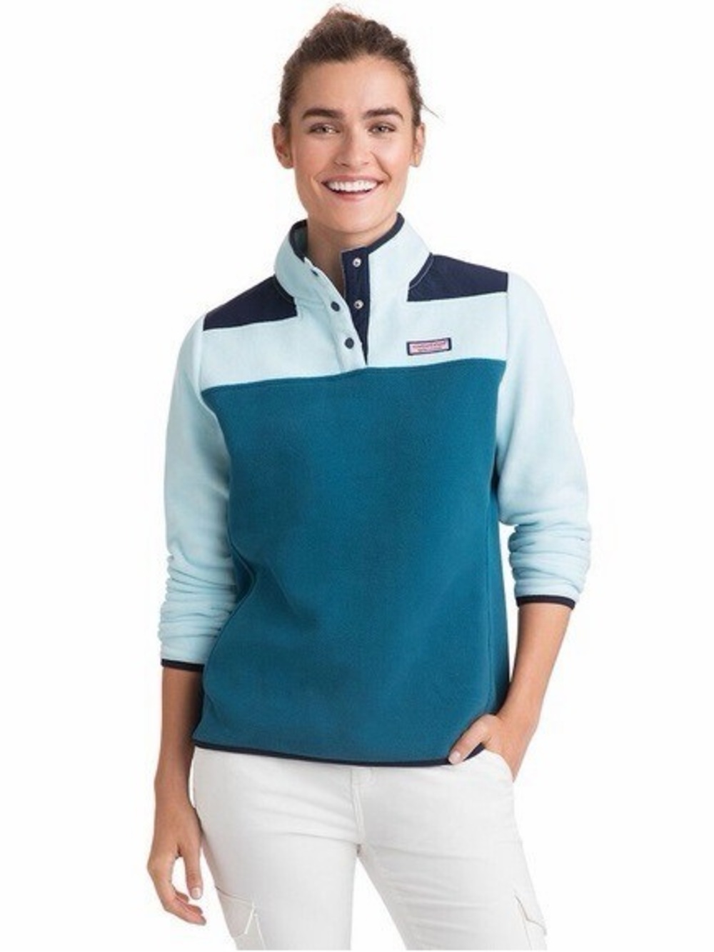 Vineyard Vines Harbor Fleece Pullover Blue Color Block View 5